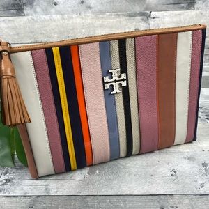 tory burch striped clutch
